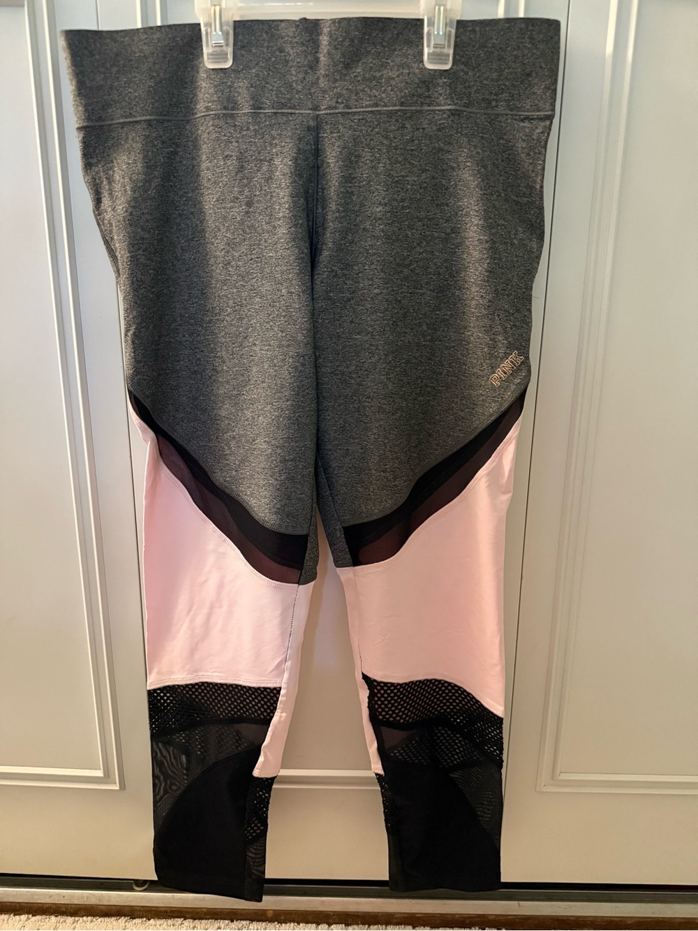 PINK Victoria's Secret Gray & Pink Colorblock Leggings with mesh